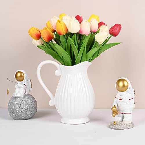 Red Tulips Artificial Flowers 24Pcs Tulip Flowers for Decor Faux Tulips Latex Material Real Touch Artificial Flowers Wedding Bouquets Flowers Home Hotel Party Decoration DIY Floral Arrangement