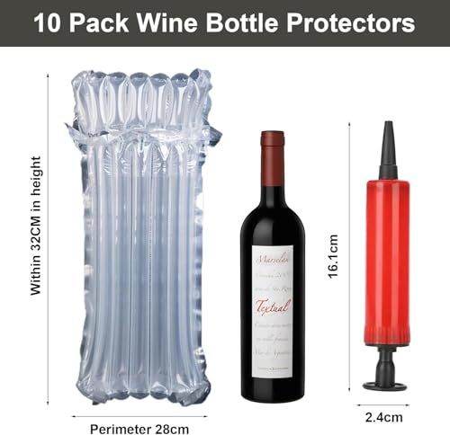 10 Stück Aufblasbare Weinflaschen Protector - Wiederverwendbare Luftsäcken Schutzhüllen mit Luftpumpe für Sicheren Transport & Lagerung,Schutz für Glasflaschen bei Reise und Versand