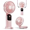Ventilador portátil, ventilador de batería de 4200 mAh, 5 velocidades y pantalla digital, ventiladores de maquillaje para mujeres con base, ventilador de mano 3 en 1 plegable de 180° para uso