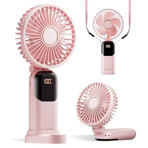 Ventilador portátil, ventilador de batería de 4200 mAh, 5 velocidades y pantalla digital, ventiladores de maquillaje para mujeres con base, ventilador de mano 3 en 1 plegable de 180° para uso