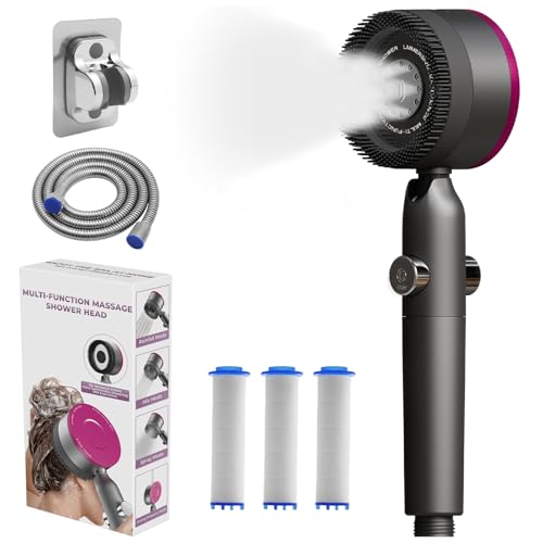 Pommeau de Douche Haute Pression Anti Calcaire,Pommeau de Douche Filtrant Economie d’Eau avec Tuyau 1,5M et Support,4 Modes de Jets Poire de Douche avec...