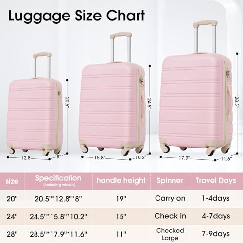 3 Piece Hardside Luggage Set with Lock - 20", 24", 28" Expandable Suitcase Set for Travel2