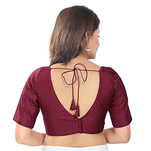 Image of Vamas Women's Silk Padded Self Design Half Sleeve Readymade Saree Blouse (VFJ-140)
