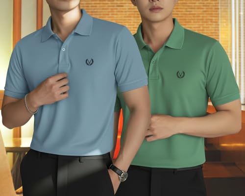 Image of MACK JONNEY Men's Solid Polo T-Shirt | Premium Cotton Blend | Regular Fit | Short Sleeve | Collared Casual Wear|Pack of 2 -MJ-157