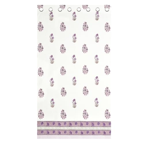 Image of BLOCKS OF INDIA Blackout Hand Block Printed Cotton Daylight Curtains with Eyelets(Set of 2 Curtains) (Block 14, 7 Feet /Door), Pink, White