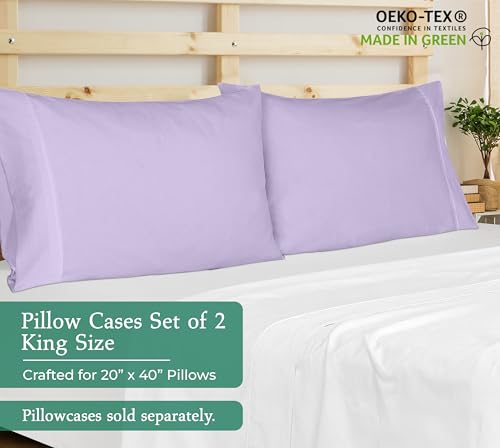 Image of Royale Linens King Pillowcase Set of 2 - Bed Pillow Cover - 20 inch x 40 inch - Pillowcases - 1800 Brushed Microfiber, Wrinkle & Fade Resistant - Soft & Cozy- King Size Pillow Case (Lavender)