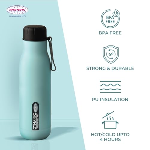 Image of Asian Plastowares - Thumb Grip 900 - Insulated Water Bottle | Stainless Inner Steel Bottle for Hot & Cold | Leak-Proof, BPA-Free | Ideal for Gym, Office, Travel & Gift Items | Green