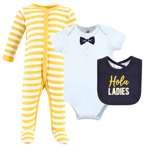 Image of Hudson Baby Unisex Cotton Sleep and Play, Bodysuit and Bandana Bib Set