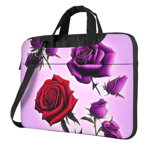 Bolso bandolera para laptop con flores rojas y moradas miniatura 1