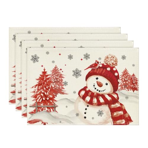 Artoid Mode Rot Schneemann Weihnachten Platzsets 4er Set, 30x45cm...