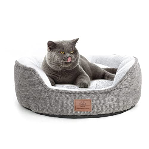 Lit ovale en peluche courte pour chien et chat de petite et moyenne taille - lit confortable, douillet, durable - sofa pour petits animaux domestiques - gris, taille S