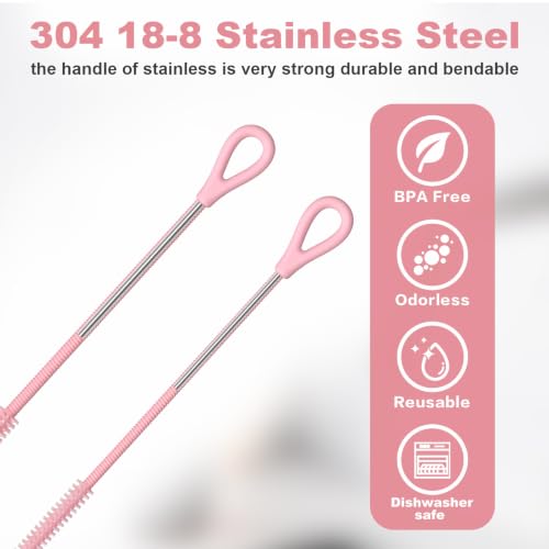 Image of Straw Cleaner Brush for Stanley, 2Pcs Silicone Reusable Extra Long Straw Cleaning Brush for 14oz 20oz 30oz 40oz Stanley Mug, Cleaning Brush for All Plastic, Glass, Stainless and Silicone Straw