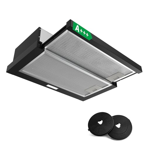 KICHPOWER Hotte Tiroir Téléscopique 60cm, Hotte Aspirante Integrée, 400 m³/h, Classe A+++, 60 dB, 2 Vitesses, Éclairage LED, Recyclage ou Évacuation, 2 Filtres à...