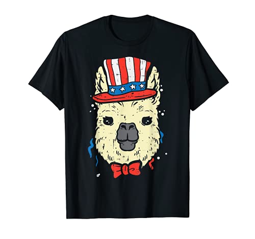 Llama American Flag USA 4th Of July Fourth Patriot Animal Camiseta