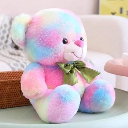 Image of Soft Plush Toy for Kids - Cute Stuffed Animal Soft Toy - Soft Cuddly Toy for Baby Boys & Girls, Return Gift & Room Decor -Rainbow Color Teddy Bear 30 cm (monu Bear Multi Colour)