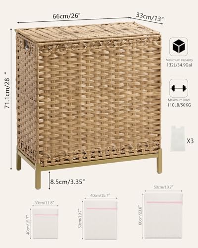 Laundry-Hamper-with-Lid-132-L-35-Gallons-Clothes-Hamper-with-Lid-Handwoven-Rattan-Laundry-Hamper-with-Metal-Heightened-Feet-Laundry-Hampers-with-3-Removable-Liner-Bags-for-Laundry-Natural Laundry Hamper with Lid 132 L 35 Gallons Clothes Hamper with Lid Handwoven Rattan Laundry Hamper with Metal Heightened Feet Laundry Hampers with 3 Removable Liner Bags for Laundry Natural