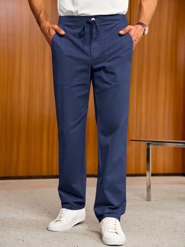 Runcati Mens Casual Linen Pants Drawstring Elastic Waist Trousers Lightweight Loose Fit Beach Pants2