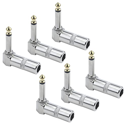 Antrader 6-Pack Mono 1/4" Right Angle Plugs Ts Male Audio Adapters Guitar Speaker Plug Nickel Finish #TOP18