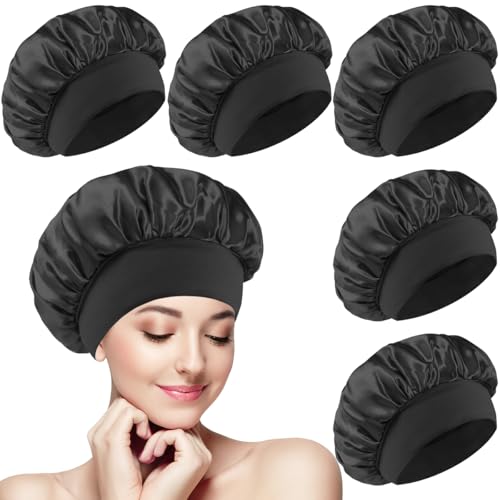 Bonnets de douche élastiques et réutilisables en satin premium | Lot de 5 pièces