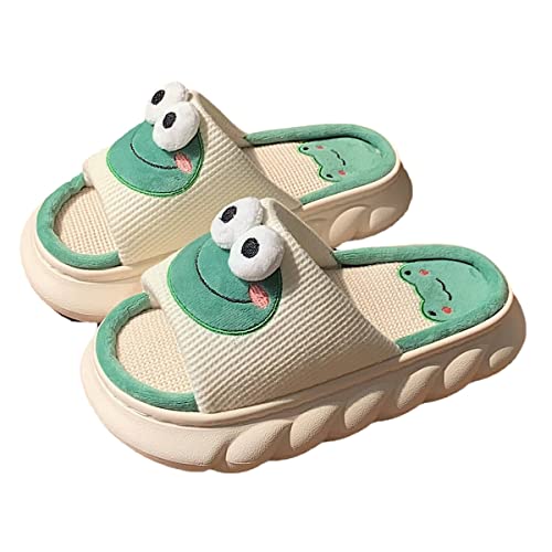 AONUOWE Summer Cloud Slipper for Wome Girl Cute Frog Slipper Kawaii House Linen Slipper for Teen Girls Dorm School Bedroom, High Platform