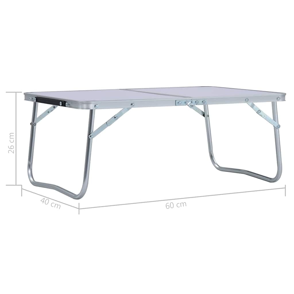 Składany stół kempingowy, biały, aluminium, 60 x 40 cm, składany, z uchwytem do noszenia, łatwy do przenoszenia, na kemping, piknik, taras, do przyczepy kempingowej i festiwalu