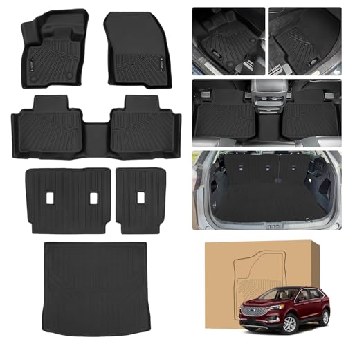 Peleus Floor Mats for Ford Edge 2015-2024 2025 2026 TPE All Weather Protection 2 Rows Car Floor Liners with Cargo Liner Backrest Mat for Ford Edge Trunk Mat+Backrest Mats+Floor Mats