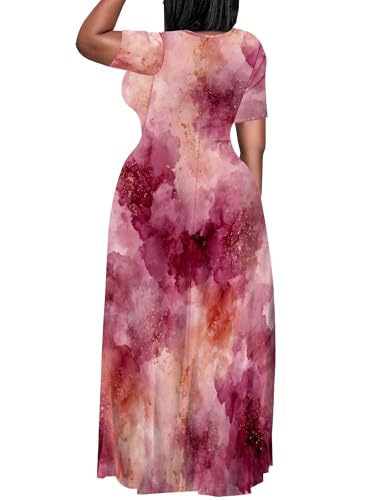 Image of SUZONANA Plus Size Dresses for Women Summer Casual Maxi Dress Short Sleeve Loose Vacation Dress