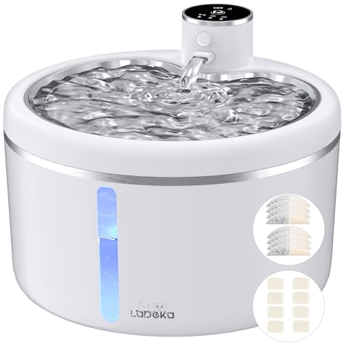 Wireless Cat Water Fountain with Stainless Steel Tray, 102oz/3L Automatic Pet Water Dispenser, Battery Operated Cat Drinking Fountain with Motion Sensor, Ultra Quiet Pump, BPA-Free(8Filters)