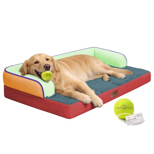 Image of Comfort Expression Washable Orthopedic Dog Bed for Extra Large Sized Dogs | Waterproof Memory Foam Pet Bed 42x30 Inch with Removable Cover with Non-Slip & Bolster