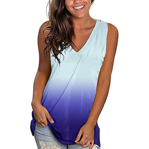Tank Top for Women Long, Womens Tops Plus Size, Womens Summer Tops 2023 Trendy Casual Sleeveless V Neck Basic Tee Shirts Side Split Tunics Cover