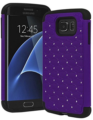 Galaxy S7 Edge Case, Bastex Heavy Duty Slim Fit Hybrid Rubber Silicone Cover with Bling Rhinestone Premium Dual Layer Phone Case for Samsung Galaxy S7 Edge (Purple)