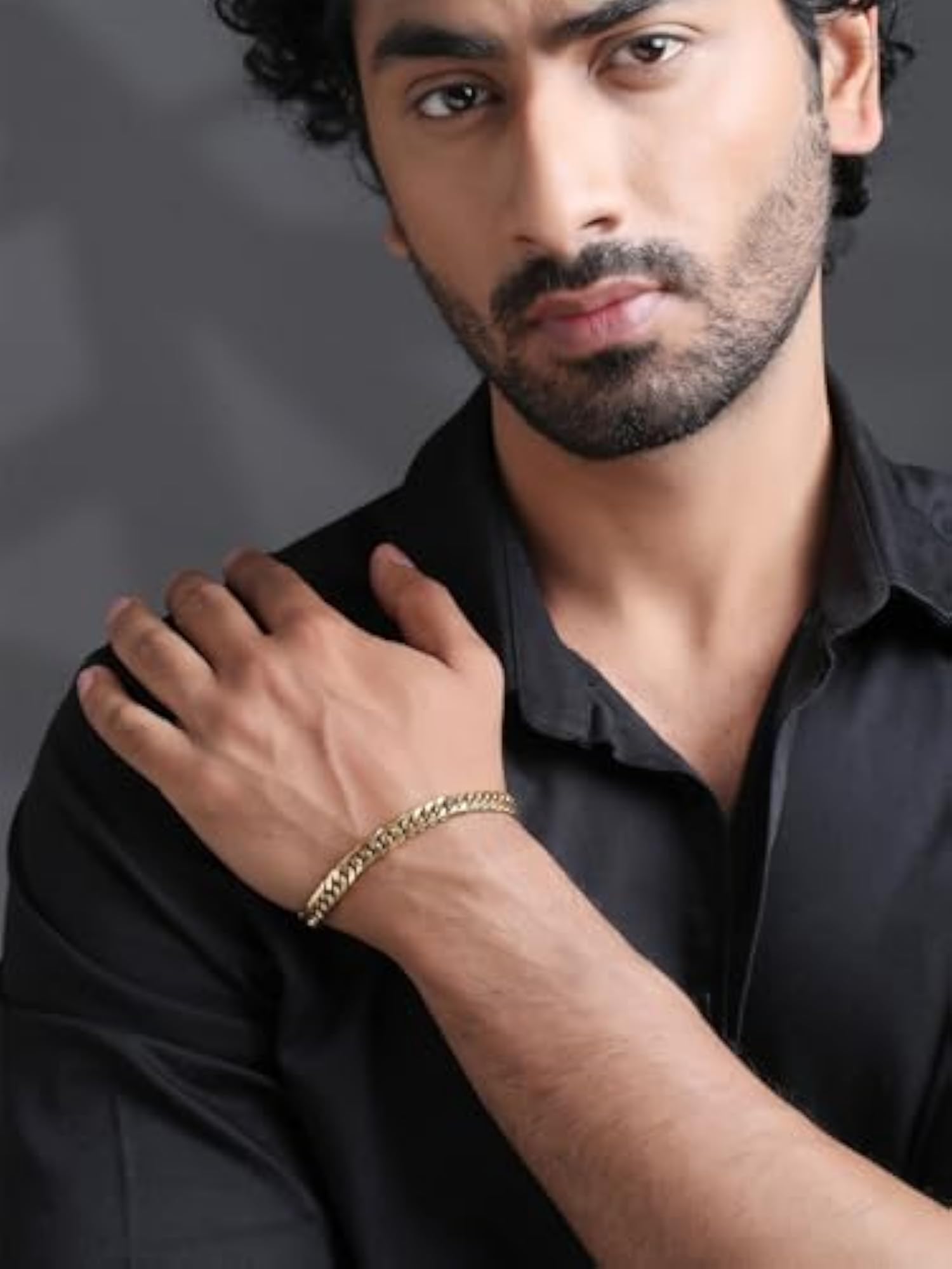Gold Plated Stainless Steel Curb Chain Bracelet for Men
