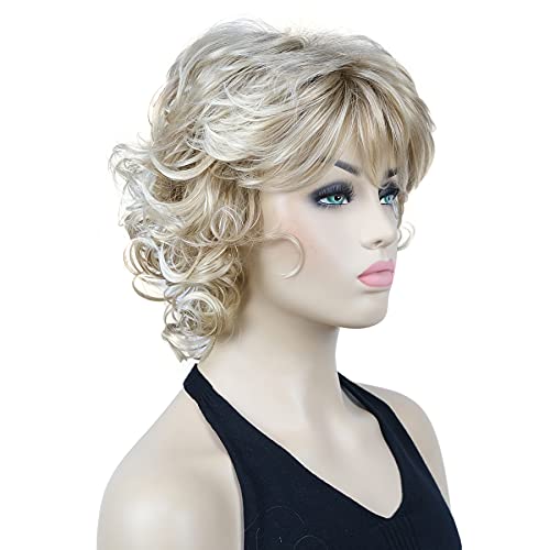 Lydell 12" Short Curly Wigs Soft Shaggy Layered Classic Cap Full Synthetic Wigs (15Bt613 Blonde Mix) #TOP1