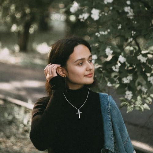 925 Sterling Silver Cross Necklace for Men Women with Stainless Steel Cuban Chain 22"+2"3