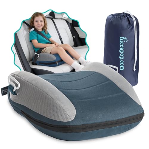 Hiccapop UberBoost Inflatable Backless Booster Seat for Kids Portable Travel Car Seat | Ocean Steel Blue