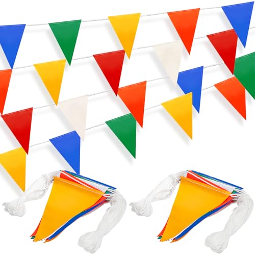 DEAYOU 200ft Multicolor Pennant Banner Flags, Safety Warning Flags on String, 7"x10" Perimeter Marking Flag for Flagging Parking Lot, Traffic Control, Construction Site, Rooftop, Party, Events