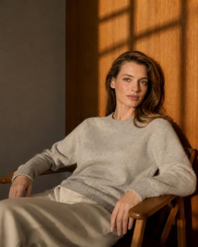 Image of State Cashmere Women's Essential Crewneck Sweater 100% Pure Cashmere Classic Long Sleeve Pullover