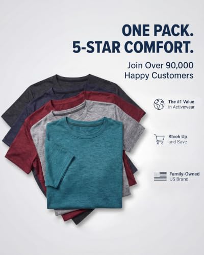 Image of Real Essentials 5 Pack: Men's Dry-Fit Short Sleeve Crew Neck T Shirts Fitness Running Gym Workout Cool Exercise Athletic Tee
