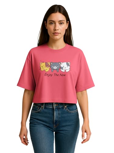 Image of HELLCAT Beige Printed Loose Fit Crew-Neck Crop T-Shirt for Women