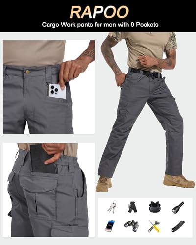 Image of Rapoo Ripstop Water Resistant Cargo Tactical Pants for Men EDC Hiking Work Military Army Pants with 9 Pockets