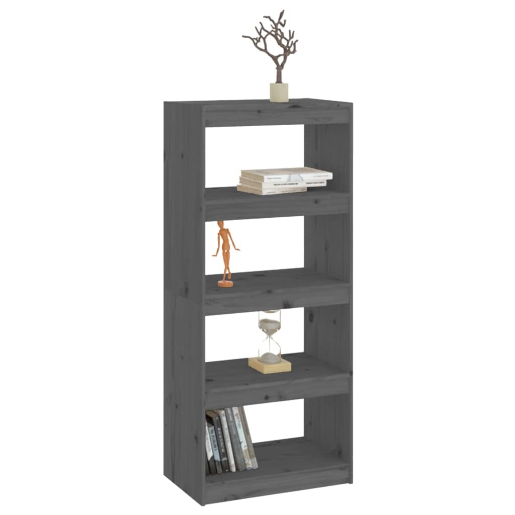 Libreria divisoria grigia, 60 x 30 x 135,5 cm, in legno di pino massiccio, per soggiorno, camera da letto, ufficio, corridoio, versatile, stabile