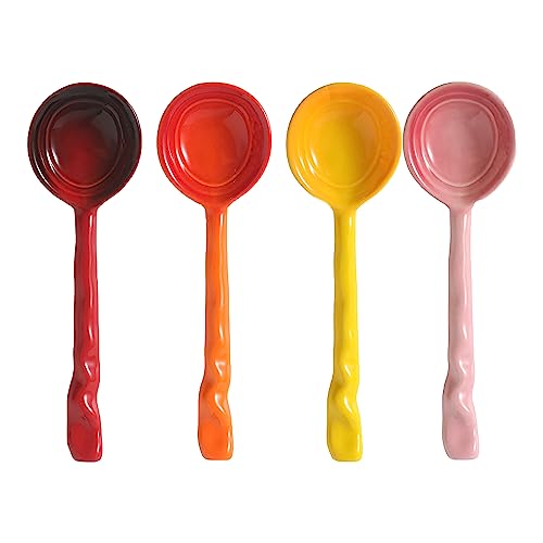 TMXAOK 4 cucharas de cerámica coloridas, cucharas de porcelana, sopa, gachas, yogur, helado, postres, aperitivos, cucharaditas, cucharaditas, cucharadas portátiles para bufé, hogar, restaurante,