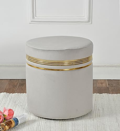 Image of NACIA Wooden Ottoman Stool for Living Room, Ottoman pouffes for Sitting, Puffy Chair Bench for Home Decor, Ottoman & Stools, Footrest Pouf Foot Stool for Office Room Decor, (16 inchx16 inchx17 inch, Grey)