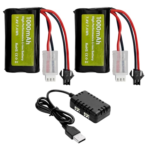 ZYGY 2PCS 7.4V 1000mAh 2S Li-ion Akku mit SM-2P Stecker und 2-in-1 Ladegerät für WPL MN D90/91, 99/99s D12 Fernbedienung Auto, H101 Fernbedienung Boot und Anstoi Gel Ball Spielzeug Pistole ZYGY 2PCS 7.4V 1000mAh 2S Li-ion Akku mit SM-2P Stecker und 2-in-1 Ladegerät für WPL MN D90/91, 99/99s D12 Fernbedienung Auto, H101 Fernbedienung Boot und Anstoi Gel Ball Spielzeug Pistole