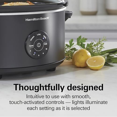 Image of Hamilton Beach 7 Quart Set & Forget Portable Programmable Slow Cooker | 15 Cooking Options With 5 Time and 3 Heat Functions | Lid Latch | Dishwasher Safe Stoneware Crock & Glass Lid | Black | 33670
