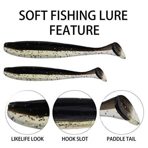 Funzhan Fishing Baits For Bass Swim Baits Premium Lures Catfish Plastic Soft Paddle Tail Saltwater Freshwater Fishing Tackle Box 10Pcs 3'' #TOP1