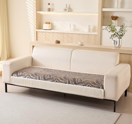 Image of House of Quirk Leaf Pattern Chenille Fabric Sofa Cover Set - 3-Piece Anti-Slip Furniture Protector for Two-Seater Sofa (2 Armrest Covers 50x70cm + 1 Seat Cover 90x120cm, Grey)