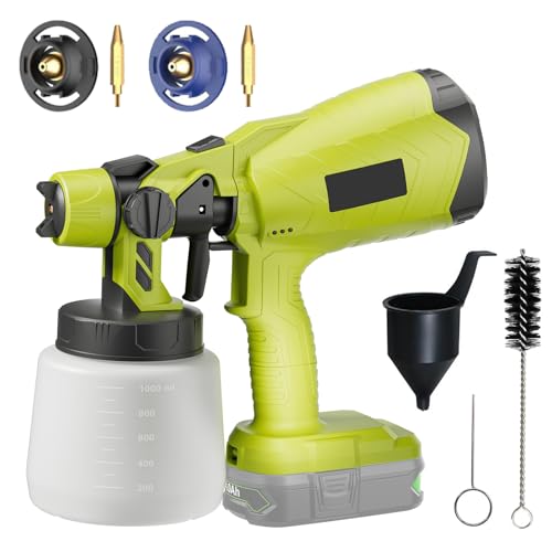 Cordless Paint Sprayer for Ryobi P108 18V One plus Battery (No battery) Fence Paint Sprayer for Fencing and Decking Handheld Paint Gun Sprayers for Home DIY Painting 3 Spray Patterns & 1000ml Tank