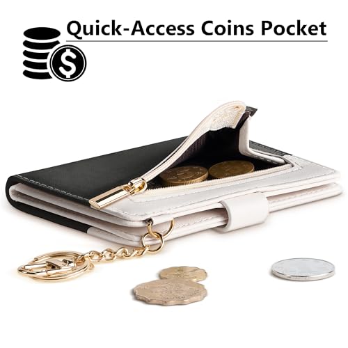 Image of Airkit Small Wallet Women RFID, PU Leather Card Holder with Keychain | Slim Compact Zipper Coin Purse for Ladies, Travel Holiday Gifts for Mom, Cute Mini Bifold Wallets