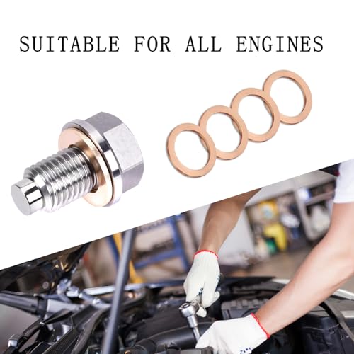 Image of M14x1.5 Magnetic Oil Drain Plug, Magnetic Stainless Steel Oil Pan Drain Nut Bolt with 5PCS Copper Crush Washer Anti Leakage, Universal Leak-proof Replacement,Fits Most Cars,Motorcycles,Boats